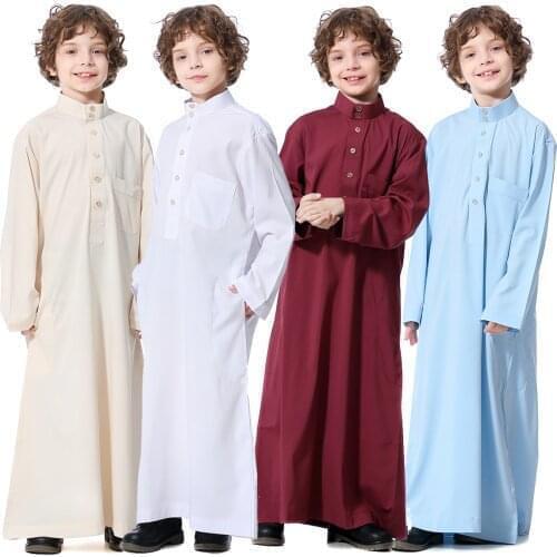 Arabic Jubba Thobe Thoub Muslim Arab Boys Robe Dishdasha Islamic Abaya Clothing Long Sleeve Middle East Teenage Boy Robe Clothes