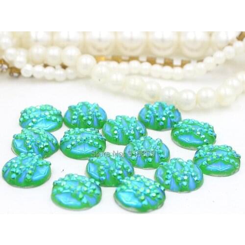 Free shipping 30pcs light green12mm AB Flatback Resin Round Stone beads for DIY craft