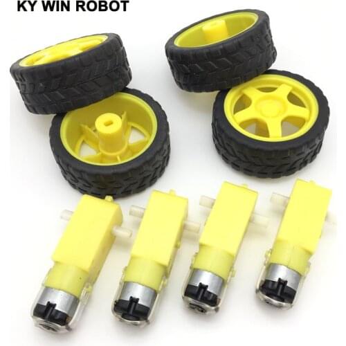 Free shiping !!! 4Lot/package Deceleration DC motor + supporting wheels smart car chassis, motor / robot car wheels for arduino