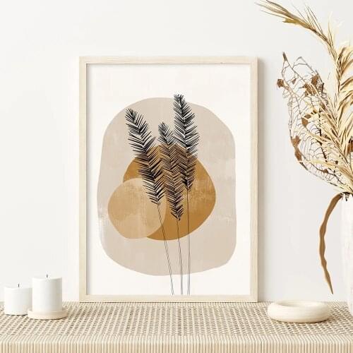 Boho Botanical Art Posters and Prints Abstract Modern Minimalist Canvas Painting Leaf Sun Geometric Wall Picture for Living Room