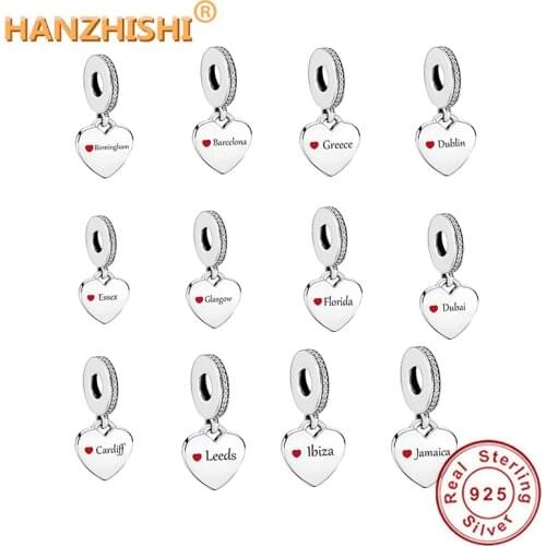 Wholesale Price 925 Sterling Silver Engraving London Leeds New York Heart Charms Beads Fit Necklace Bracelets DIY Jewelry