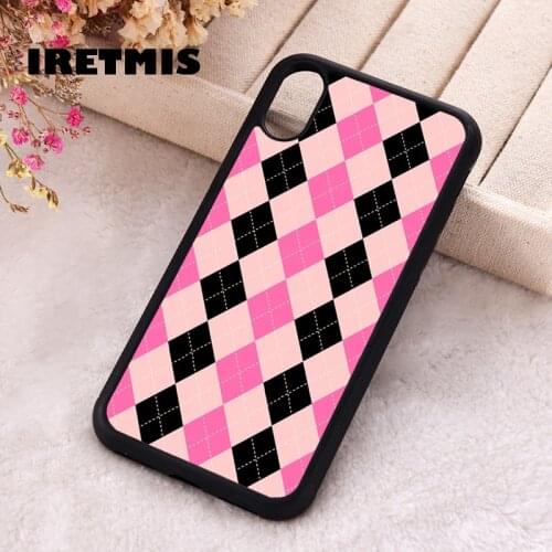 Iretmis 5 5S SE 2020 Phone Cover Cases for iPhone 6 6S 7 8 Plus X Xs Max XR 11 12 MINI Pro Rubber Silicone Black Pink Argyle