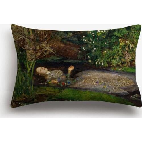 Ophelia Garland Cushion Cover John Everett Millais Romanticism Portrait Oil Painting Throw Pillow Case Sofa Decoration