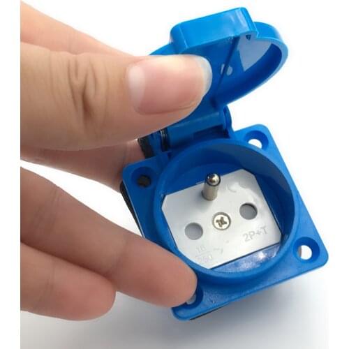 Black blue franch germany industry safety outlet 16A 250V CE cover waterproof dusrproof power connector AC socket