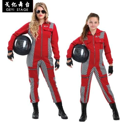 Girls Women Car Go Kart Racing Suit + Gloves Halloween Cosplay Costume Rally Off-Road Clothing Red Cool Motorcycle Suits
