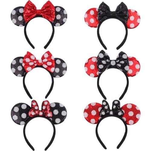 Disney 1pcs cute show party Mickey headband cartoon sequin Minnie headband birthday bow Mickey mouse headband headwear
