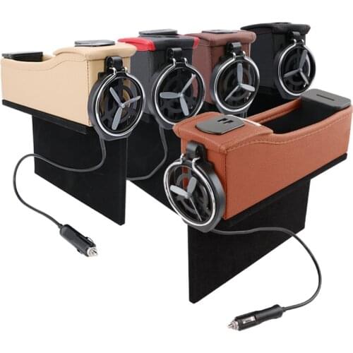 For All Cars Multi-use Car Seat Gap Storage Box PU Leather Cars Slots Storage Boxes Cup Holders Drink Holders USB Charging