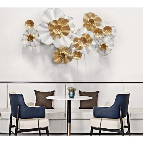 European Wrought Iron Golden White Flower Pendant Wall Hanging Home Livingroom Sofa TV Background Wall Mural Crafts Decoration