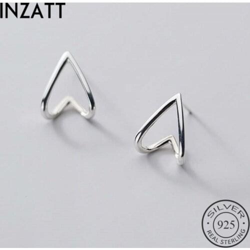 INZATT Real 925 Sterling Silver Hollow Heart Stud Earrings For Fashion Women Party Fine Jewelry Cute Minimalist Accessories
