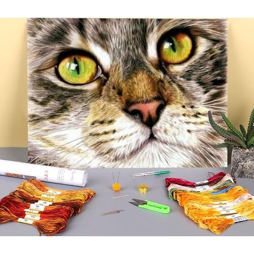 Cat Animal Printed Canvas 11CT Cross-Stitch Patterns DIY Embroidery DMC Threads Hobby Handicraft Knitting Handiwork Stamped