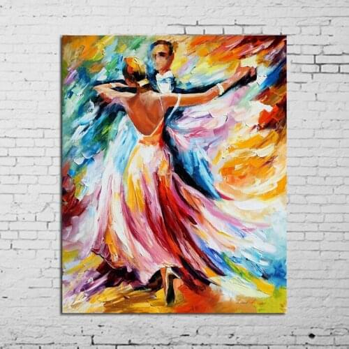 Canvas Painting Quardro Free Shipping100% Hand-painted Lovers Dancing Art Wall Art Pop Art Oil Painting On Canvas High Quality