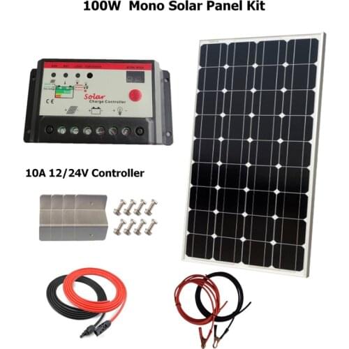 Sunpower 100W Monocrystalline Solar System Kit: 100W solar panel with 10A PWM LED solar charge controller and accessories