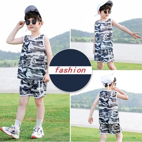 Boy Suits Childrens Clothing Sports Suit Summer Baby Boys Camouflage Top +pant Suit Kids Fashion Sleeveless Tshirt Vest + Shorts