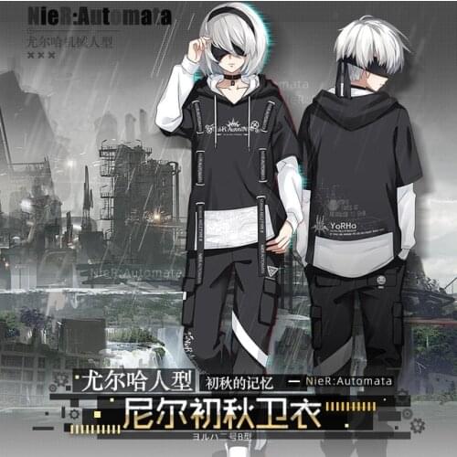 Anime NieR:Automata YoRHa No.2 Type B Cosplay Costumes Hooded Coat Hoodie Long Sleeve T-shirt Casual Pants Couple Fashion Suit