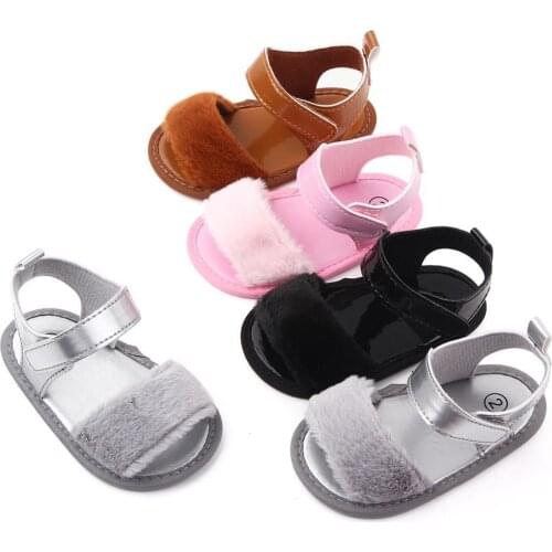 Summer Faux Leather Plush Soft Sole Sandals Baby Girls Toddler Prewalker Shoes