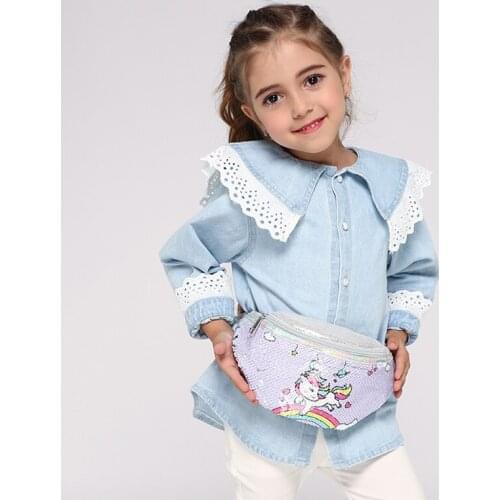 Hot Sale Cartoon Unicorn Sequin Girls Waist Bag Kids Fanny Pack Children Sequins Printing Chest Bag Outdoor Travel Pouch