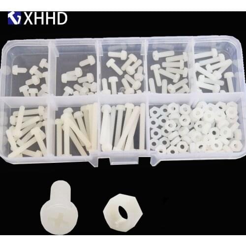 M3 Phillips White Nylon Pan Head Screw Nut Metric Thread Cross Recessed Plastic Round Head Machine Bolt Set Assortment Kit Box