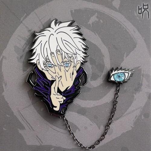 Anime Jujutsu Kaisen Gojo Satoru Chain Metal Badge Article Pin Brooch Original Bag Decor Accessories Cosplay Birthday Gift