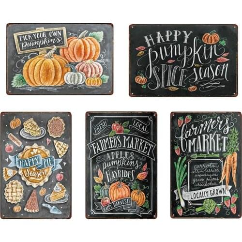 Farmers Market Metal Tin Signage Vegetable Menu Black Wall Decoration Metal Plate Art Poster Bar Clubhouse Plaque Wall Sticker