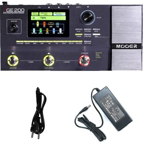 MOOER GE200 Amp Modelling & Multi Effects Pedal 55 Amplifier Models 26 Speaker Cab Models 70 Effects 52s Looper 40 Drum Patterns