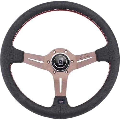 Modified Car Red and White Double Line Leather Aluminum Alloy Deep Concave 14 Inch Universal Steering Wheel