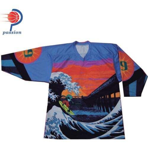 MOQ 5pcs Sublimation Water Wave Ice Hockey Jerseys 100% Polyester