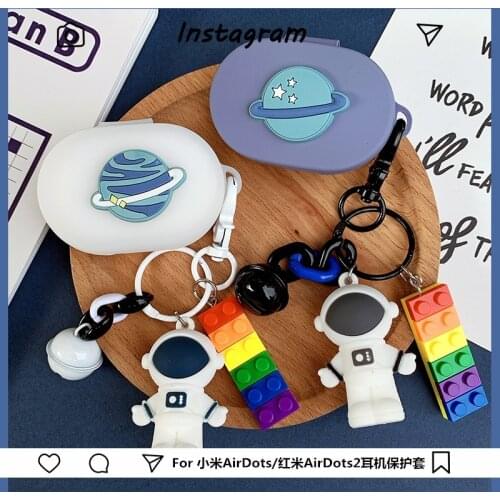 Cartoon Space Astronaut Key Ring Cute Cover for Airdots Case for Xiaomi Redmi Airdots Youth Soft Silicone Protective Shell