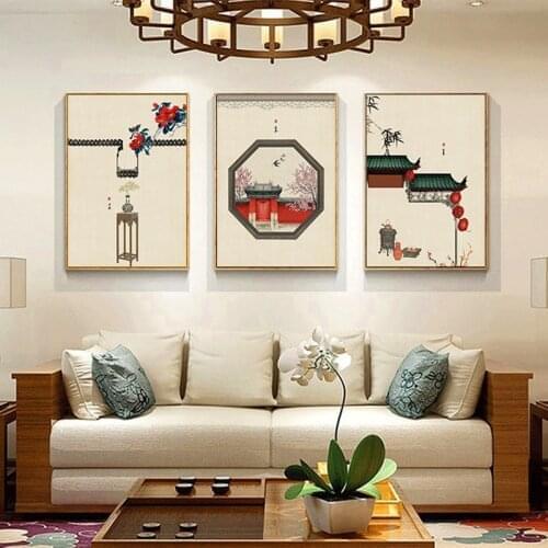 Traditional Chinese style Window Wall Art Posters and Prints Canvas Art Painting Wall Pictures for Living Room Home Art Decor