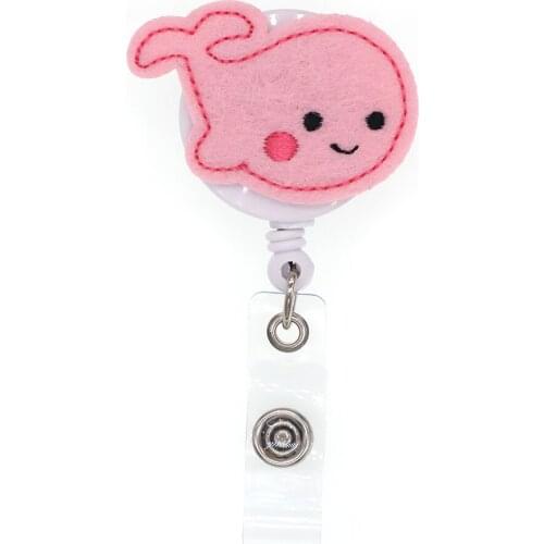 New Arrival Pink Whale Animal Retractable Felt ID Badge Holder Reel