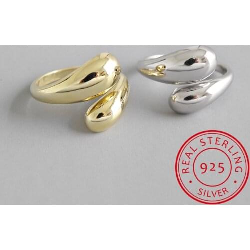 1pc Authentic S925 Sterling Silver Geometric Glossy Smooth Face Drop Tears Waterdrop Shape Ring Adjust TLJ532