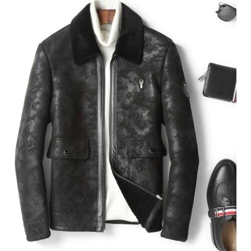 Autumn Winter Genuine Leather Jacket Men Real Wool Fur Coat for Men Sheepskin Leather Jackets Chaqueta Cuero Hombre T-73-8802