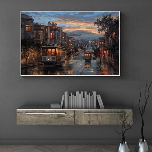 Landscape Wall Pictures Art City Night Canvas Painting Quadro Posters Wall Art Prints for Living Room Decoration