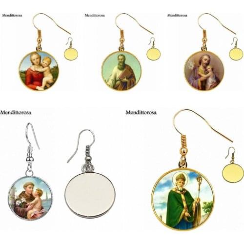 Virgin and The Angels For Women Gifts Boy Luxury Brand Jewelry Glass Cabochon Bronze/Silver/Golden Clip Ear Hook Drop Earrings