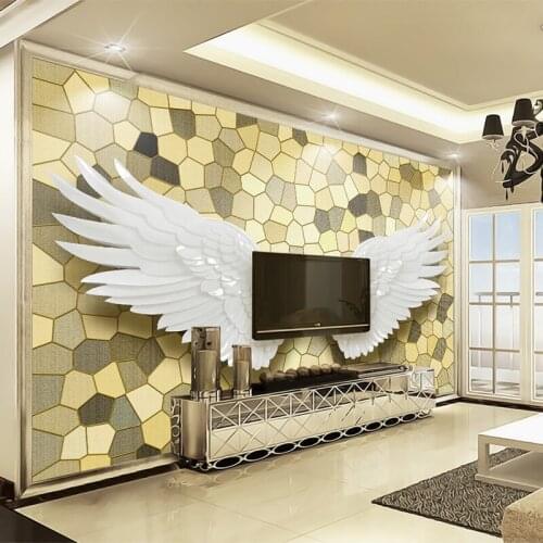 Custom 3D Photo Wallpaper Angel Wings Mosaic Stone Pattern Modern Living Room TV Background Self-adhesive Mural Papel De Parede