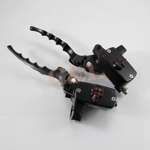 1" Black 25mm Skull Hand Control Reservoir Brake Clutch Levers For Harley Choppers Cruiser