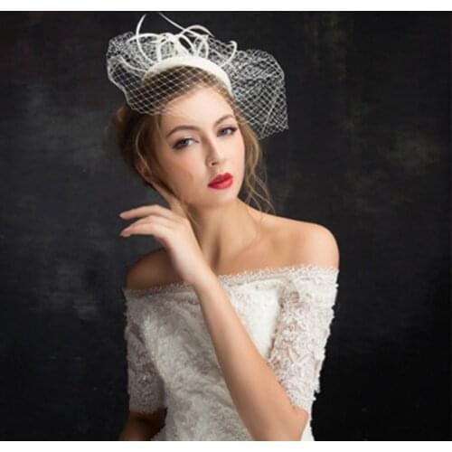 Chic Fascinator Bride Wedding Hats Wedding Veil Netting Face Feather Bridal Hats Velo De Rejilla Wedding Acsessoire for Hair