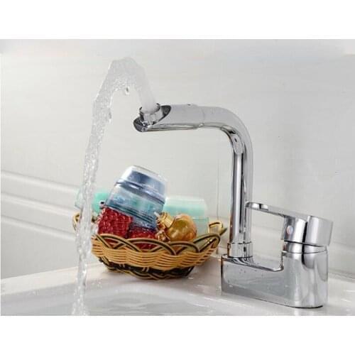 720 Degree Rotation Faucet Hot and Cold Water Tap Kitchen Faucets Chrome Brass Single Handle for Double Hole/Three-hole Basin