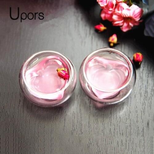 UPORS Mini Double Wall Glass Tea Cup Insulated Teacups Handmade Food Grade Heat Resistant Chinese Tea Cups BPA free 1PC