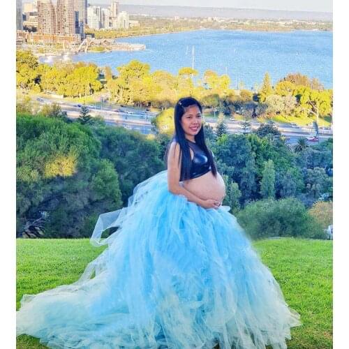 Blue Tulle Balll Gowns Maternity Long Tulle Skirts For Pregnant Women Lady cloth Photoshoots Photograph Puffy Tutu Skirt