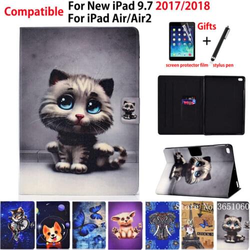 Cat Smart Case For Apple iPad 9.7" 2018 2017 5th 6th Generation A1893 A1954 Cover For iPad Air 1 2 Funda PU Leather Coque +Gift