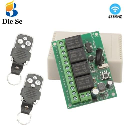 Universal Remote Control Swtich 433Mhz RF Relay receiver Wireless DC 6V 12V 24V 30V 4CH Controller and Key fob,for Garage/Light