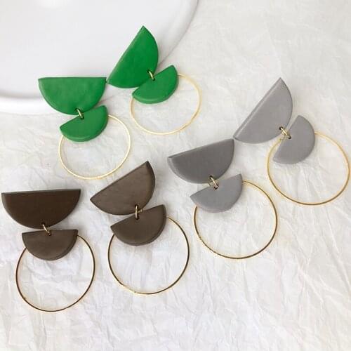 Spring Geometric Minimalist Polymer Clay Dangle Earrings for Women Handmade Girl Simple Office Lady Modern Jewelry Friend Gift