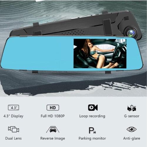 24H Recording Dash Cam DVR Recorder Car 4.3 In Dual Lens Recorder HD 1080P Car Cameras Dual Lens Night Vision Rearview Camera