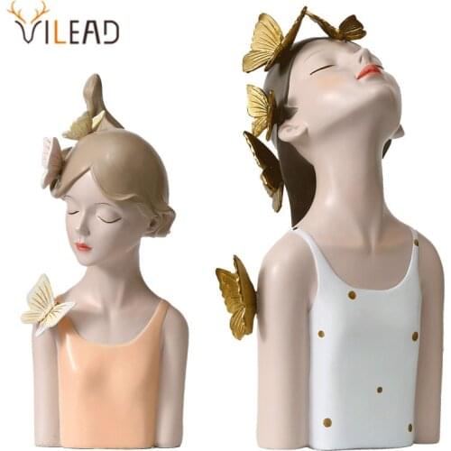 VILEAD Modern Art Butterfly Fairy Girl Figurine People Statue Bedroom Living Room Interial Home Decoration Accessories Character