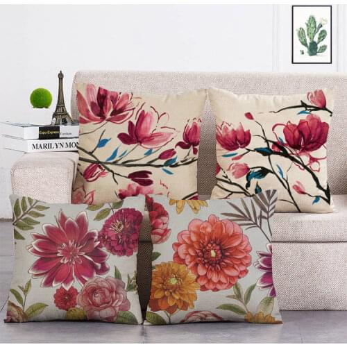 Vintage Pillow Covers Flover Floral Series Printed Decoration Cushion Cover 45*45cm Linen Sofa Home Decorative Throw Pillows T18