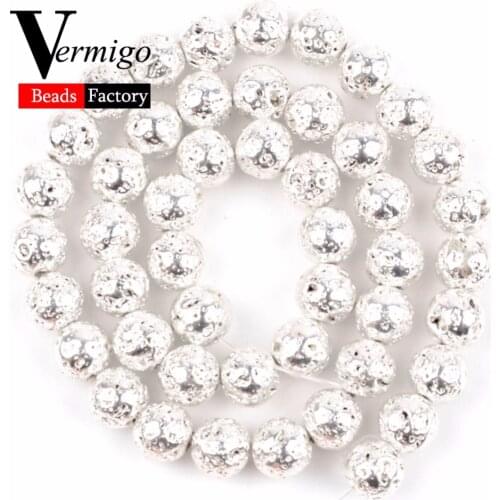 High Quality Silver Plated Volcanic Lava Hematite Beads Natural Stone Spacer Loose Beads For Jewelry Making Diy Bracelet 15"