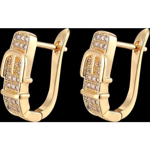 Zlxgirl jewelry Elegant fashion women men Gold color Cute belt shape Stud Earrings for Girls Dubai gold zircon ears percing