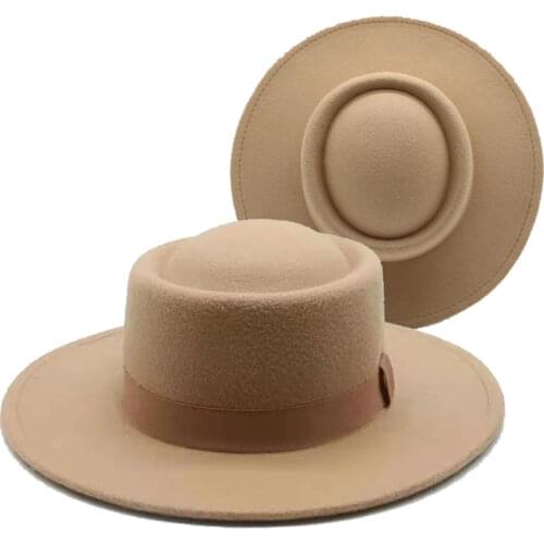 Fedora hat women ribbon band belt classic dress formal women hats wide brim pork pie round top white black felted winter hat new