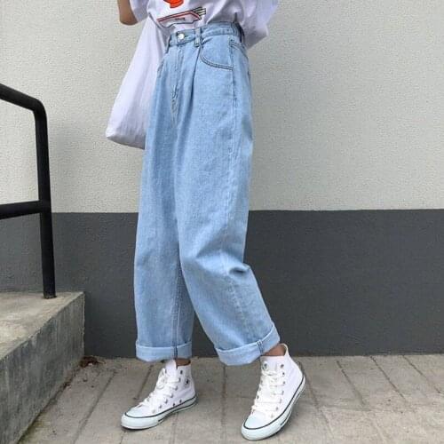 Boyfriend Jeans Femme Mujer For Women Vintage High Waist Wide Leg Denim Trousers Simple Loose Fashion Harajuku Womens Casual Mom