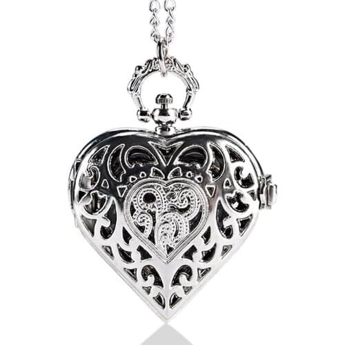 Heart Shaped Pocket Watch Women Romantic LOVE Quartz Watches with Necklace Chain Christmas Gift P72
